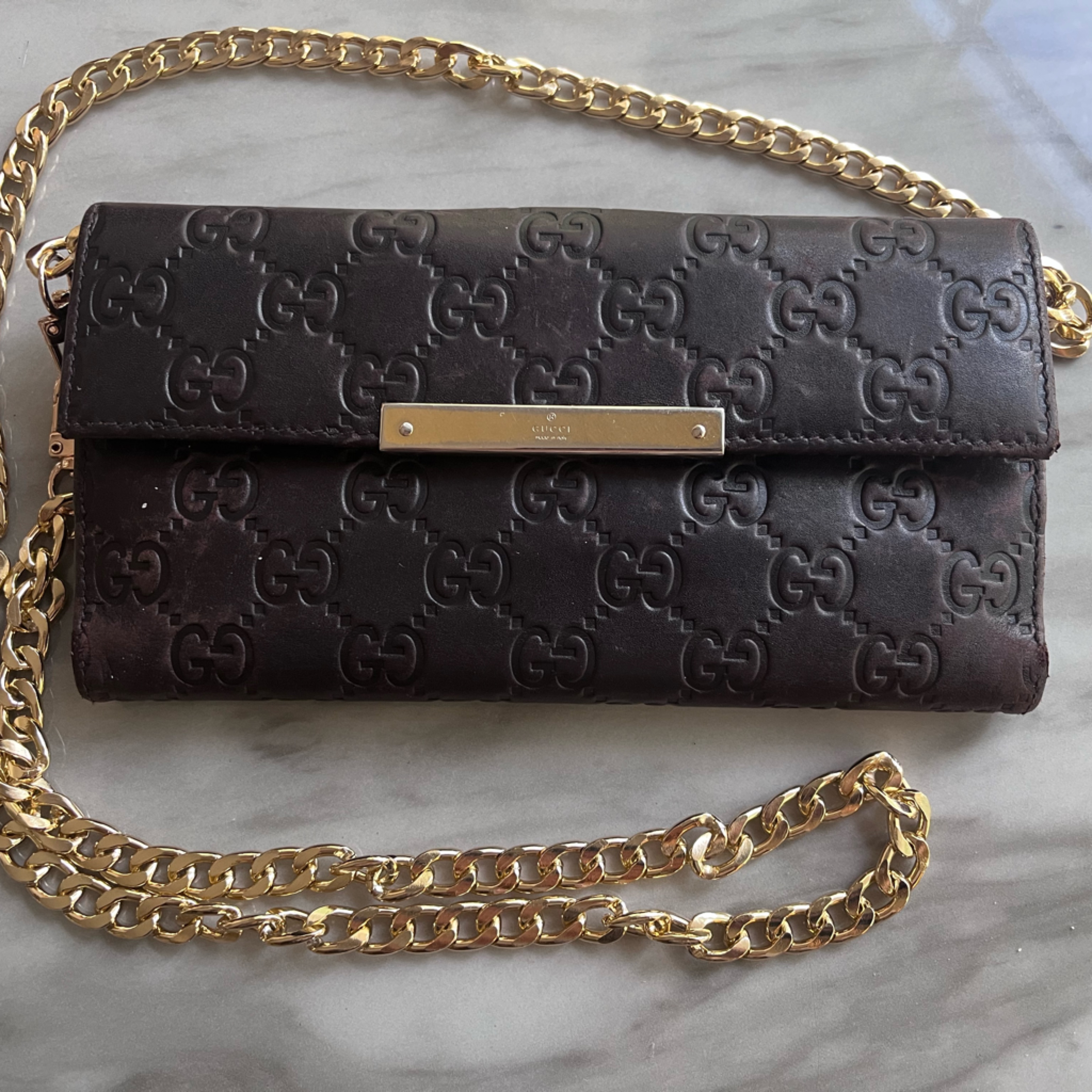 Authentic Vintage Gucci Brown Embossed Leather Wallet